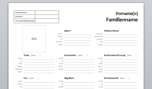 Vorlage 02 - Personenstammblatt Ahnenforschung Genealogie