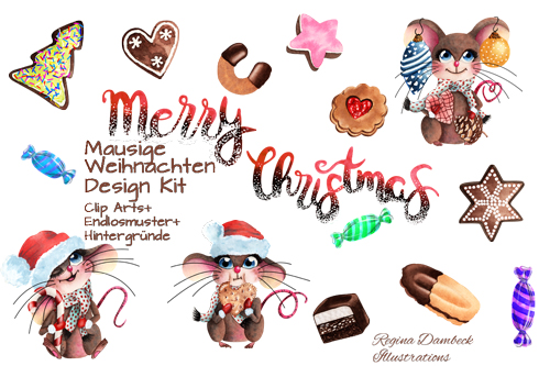 Mausige Weihnachten Clip Art Set