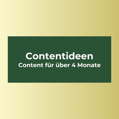 The struggle is real?!  Manchmal bist du einfach so kreativlos und es fällt dir nichts ein, was du noch posten könntest?  Du brauchst ewig für einen einzigen Post?  Dann habe ich genau das richtige für dich.   Contentideen für über 4 Monate.   Videokurs  Workbook  Kein Stress mehr mit Posts.  Kein stundenlanges überlegen mehr.   Ich habe dir eine Excel-Tabelle erstellt, mit Voschlägen für Content. Auf der Tabelle findest du einzelne Ideen und auch Beispiele für Serienpostings.  Diese Vorschläge reichen für Content von über 4 Monaten.   Mit diesen Vorschlägen, dem Videokurs und dem Workbook mit Tipps kannst du innerhalb kurzer Zeit Content erstellen und vorausplanen. 